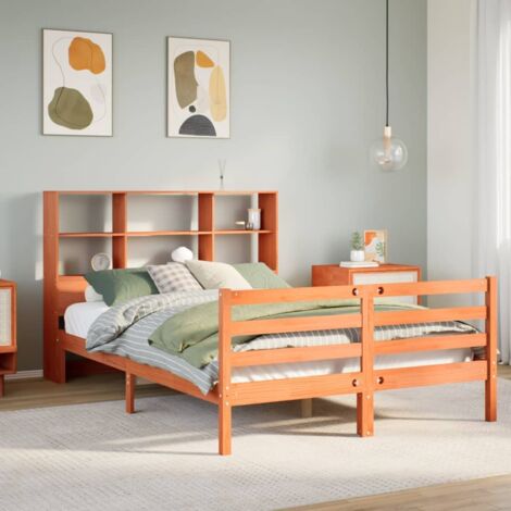 Bookcase Bed without Mattress Wax Brown 120x190 cm Small Double Solid Wood vidaXL