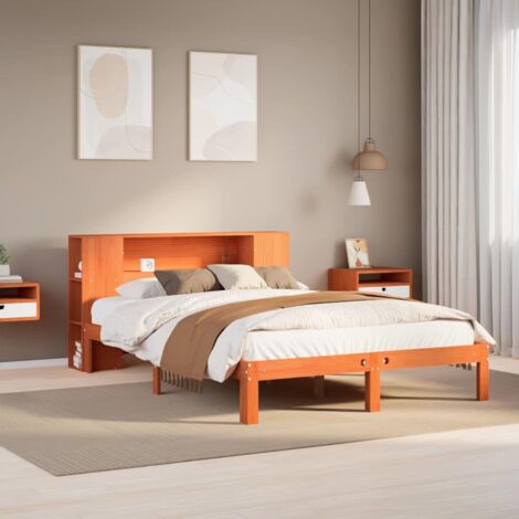 Bookcase Bed without Mattress Wax Brown 135x190 cm Doouble Solid Wood Pine vidaXL