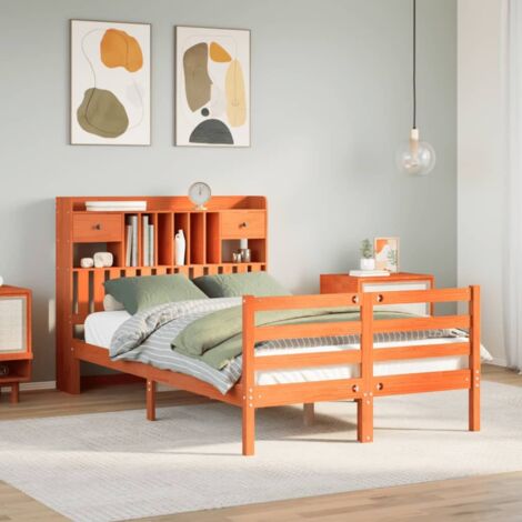 Bookcase Bed without Mattress Wax Brown 135x190 cm Doouble Solid Wood Pine vidaXL