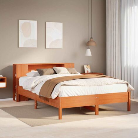 Bookcase Bed without Mattress Wax Brown 135x190 cm Double Solid Wood Pine vidaXL