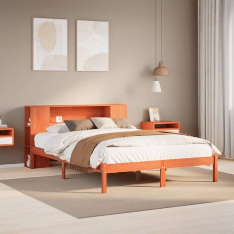 Bookcase Bed without Mattress Wax Brown 135x190 cm Double Solid Wood Pine vidaXL