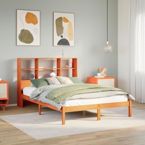 Bookcase Bed without Mattress Wax Brown 135x190 cm Double Solid Wood Pine vidaXL
