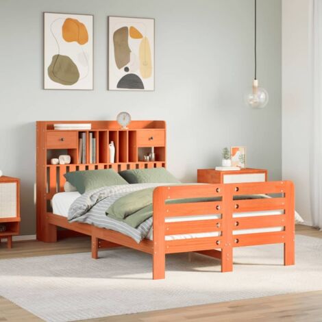 Bookcase Bed without Mattress Wax Brown 135x190 cm Double Solid Wood Pine vidaXL