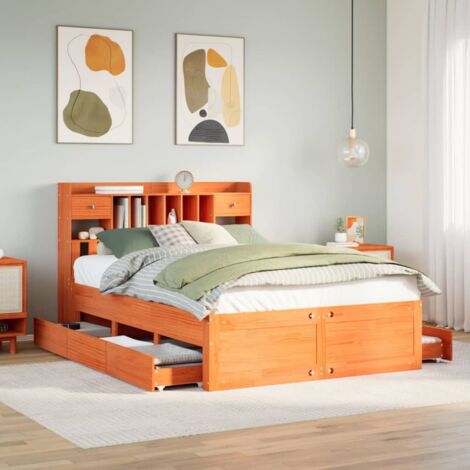 Bookcase Bed without Mattress Wax Brown 140x200 cm Solid Wood Pine vidaXL