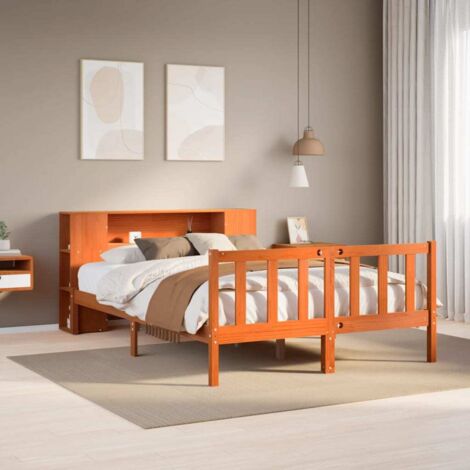 Bookcase Bed without Mattress Wax Brown 140x200 cm Solid Wood Pine vidaXL