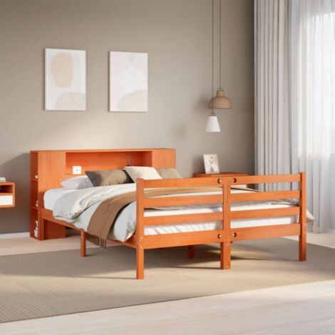 Bookcase Bed without Mattress Wax Brown 140x200 cm Solid Wood Pine vidaXL