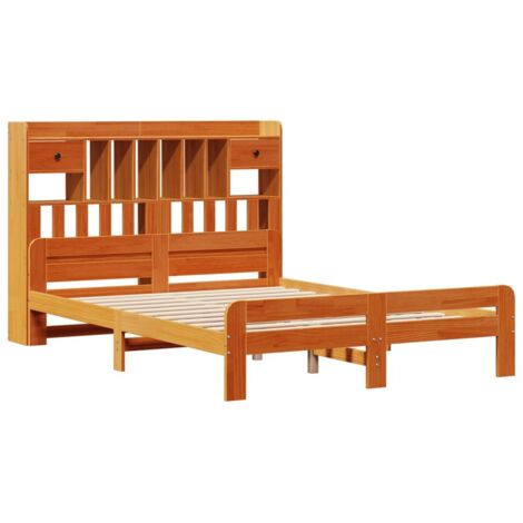 Bookcase Bed without Mattress Wax Brown 140x200cm Solid Wood Pine vidaXL