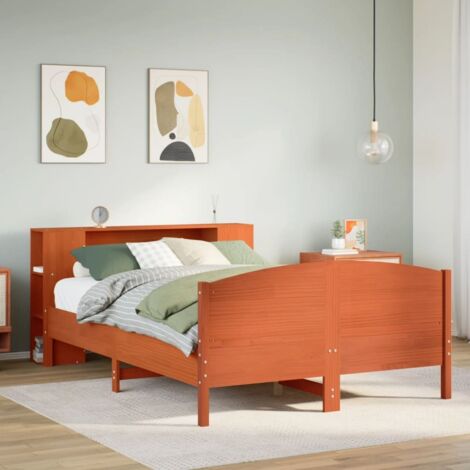 Bookcase Bed without Mattress Wax Brown 140x200cm Solid Wood Pine vidaXL