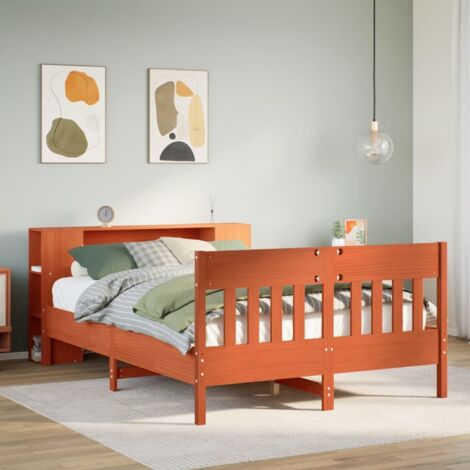 Bookcase Bed without Mattress Wax Brown 140x200cm Solid Wood Pine vidaXL