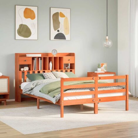Bookcase Bed without Mattress Wax Brown 140x200cm Solid Wood Pine vidaXL