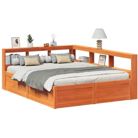 Bookcase Bed without Mattress Wax Brown 140x200cm Solid Wood Pine vidaXL