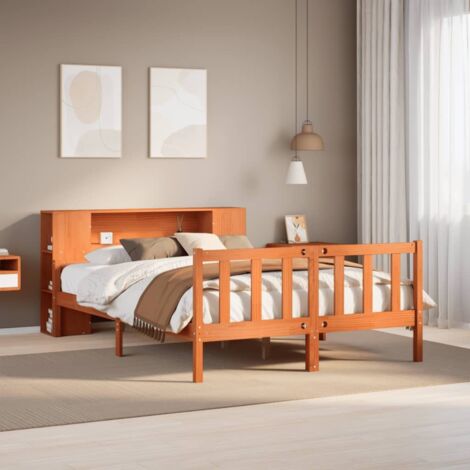 Bookcase Bed without Mattress Wax Brown 150x200 cm King Size Solid Wood vidaXL