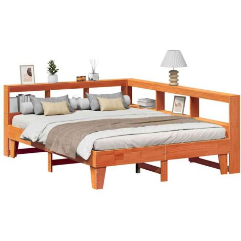 Bookcase Bed without Mattress Wax Brown 150x200cm Solid Wood Pine vidaXL