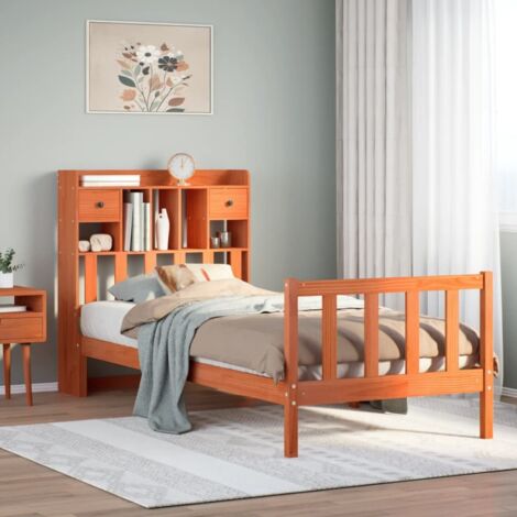 Bookcase Bed without Mattress Wax Brown 75x190 cm Small Single Solid Wood Pine vidaXL