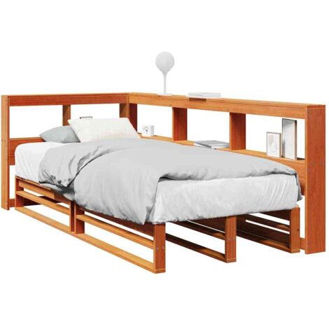 Bookcase Bed without Mattress Wax Brown 90x190cm Solid Wood Pine vidaXL