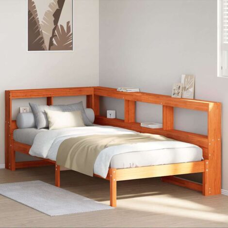 Bookcase Bed without Mattress Wax Brown 90x200 cm Solid Wood Pine vidaXL