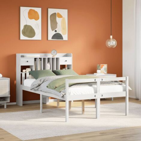 Bookcase Bed without Mattress White 135x190 cm Doouble Solid Wood Pine vidaXL