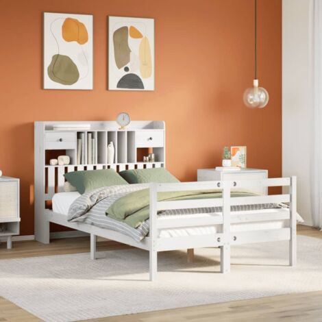Bookcase Bed without Mattress White 135x190 cm Doouble Solid Wood Pine vidaXL