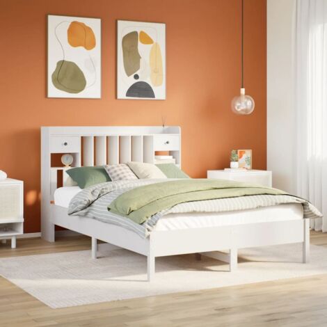 Bookcase Bed without Mattress White 135x190 cm Double Solid Wood Pine vidaXL