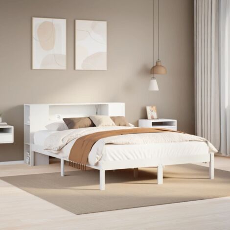 Bookcase Bed without Mattress White 135x190 cm Double Solid Wood Pine vidaXL