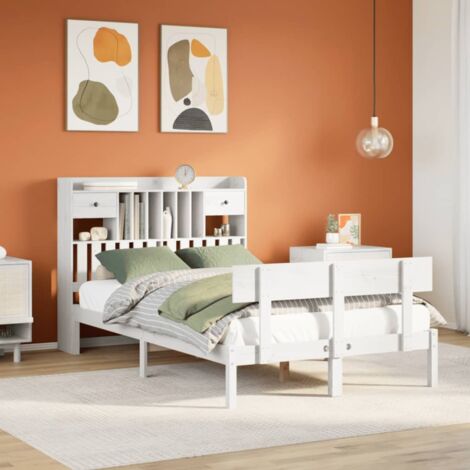 Bookcase Bed without Mattress White 135x190 cm Double Solid Wood Pine vidaXL