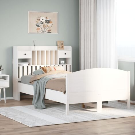Bookcase Bed without Mattress White 135x190 cm Double Solid Wood Pine vidaXL