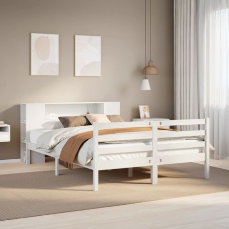 Bookcase Bed without Mattress White 135x190 cm Double Solid Wood Pine vidaXL