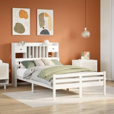 Bookcase Bed without Mattress White 135x190 cm Double Solid Wood Pine vidaXL