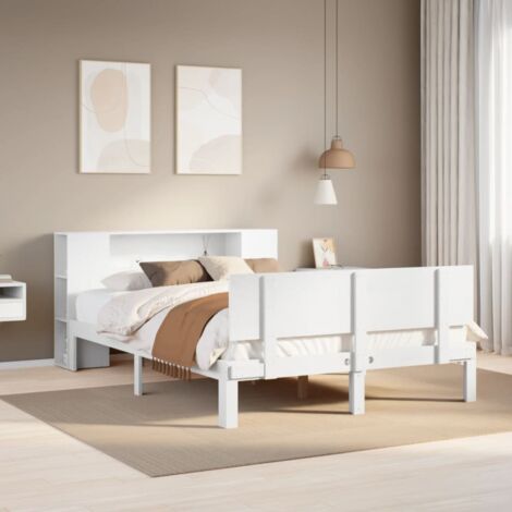 Bookcase Bed without Mattress White 135x190 cm Double Solid Wood Pine vidaXL