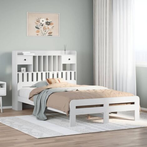 Bookcase Bed without Mattress White 135x190 cm Double Solid Wood Pine vidaXL