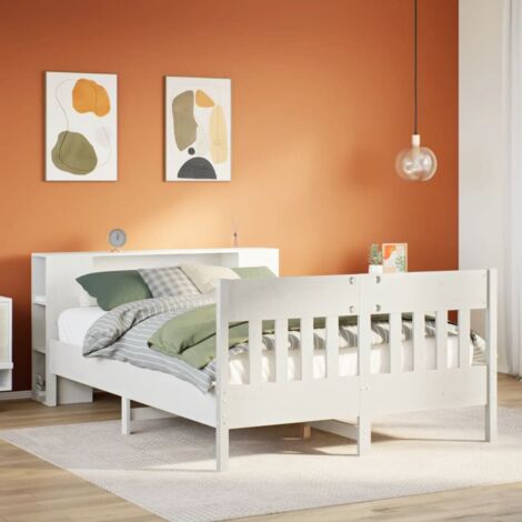 Bookcase Bed without Mattress White 135x190 cm Double Solid Wood Pine vidaXL