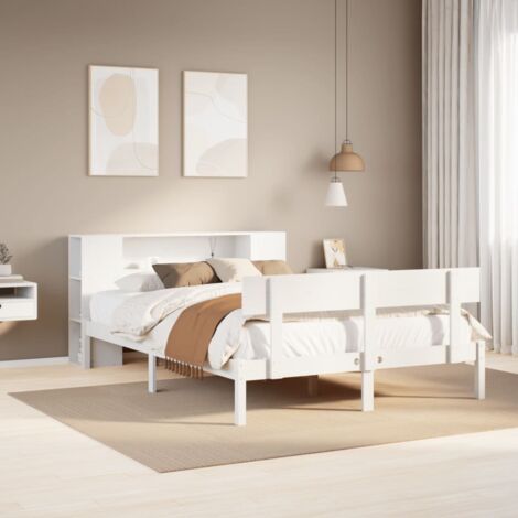 Bookcase Bed without Mattress White 135x190 cm Solid Wood Pine vidaXL