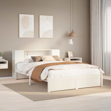 Bookcase Bed without Mattress White 140x190cm Solid Wood Pine vidaXL