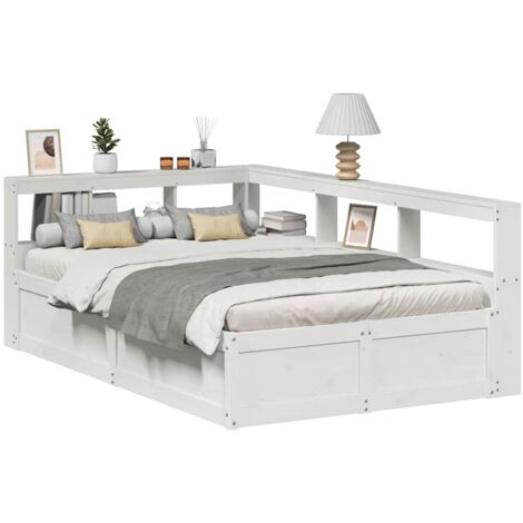 Bookcase Bed without Mattress White 140x190cm Solid Wood Pine vidaXL