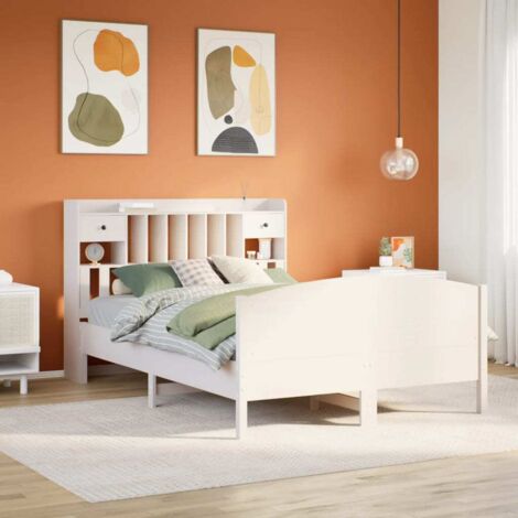Bookcase Bed without Mattress White 140x200cm Solid Wood Pine vidaXL