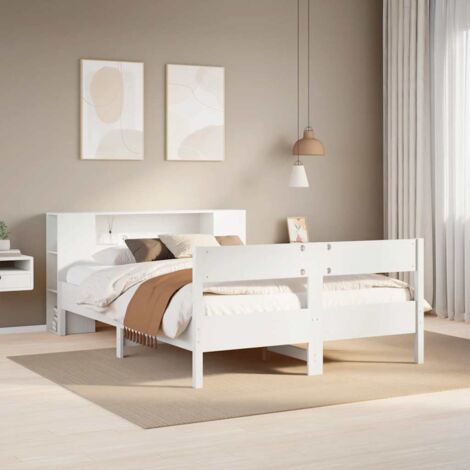Bookcase Bed without Mattress White 150x200 cm King Size Solid Wood Pine vidaXL