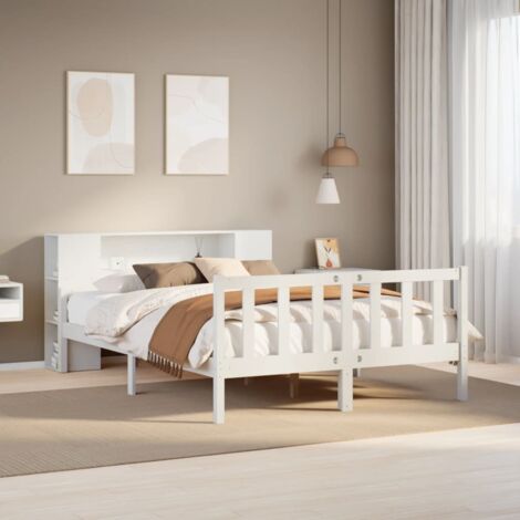 Bookcase Bed without Mattress White 150x200 cm King Size Solid Wood Pine vidaXL