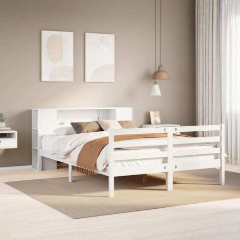 Bookcase Bed without Mattress White 150x200 cm King Solid Wood Pine vidaXL