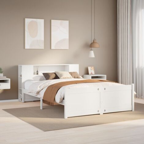 Bookcase Bed without Mattress White 150x200cm King Size Solid Wood Pine vidaXL
