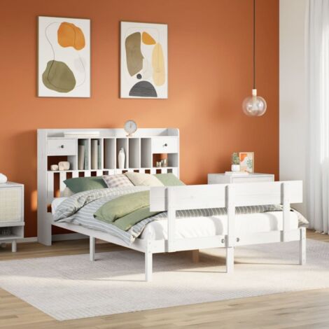 Bookcase Bed without Mattress White 160x200 cm Solid Wood Pine vidaXL