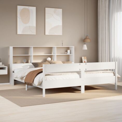 Bookcase Bed without Mattress White 180x200 cm Super King Solid Wood Pine vidaXL