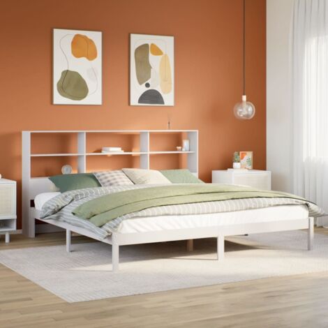 Bookcase Bed without Mattress White 180x200 cm Super King Solid Wood Pine vidaXL