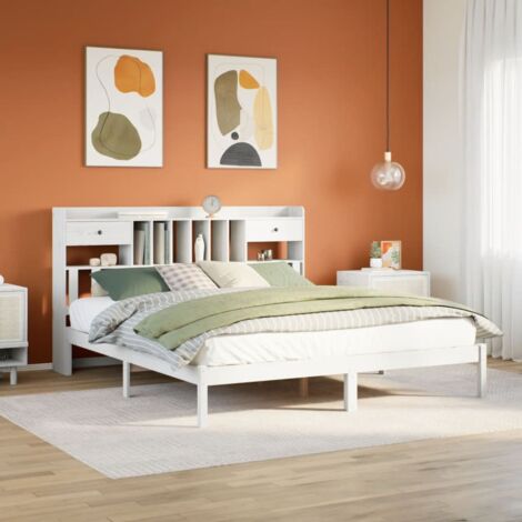 Bookcase Bed without Mattress White 180x200 cm Super King Solid Wood Pine vidaXL