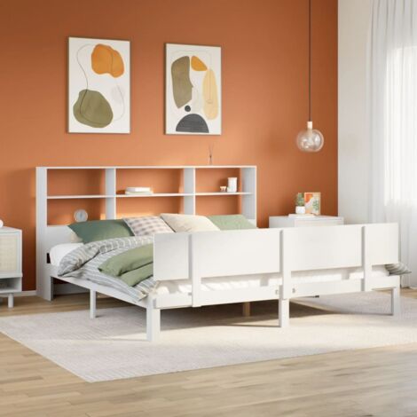 Bookcase Bed without Mattress White 180x200 cm Super King Solid Wood Pine vidaXL