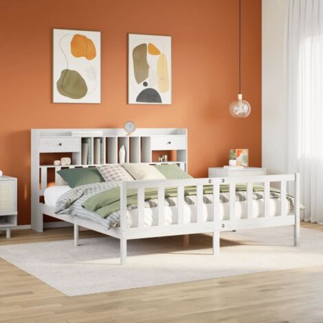 Bookcase Bed without Mattress White 180x200 cm Super King Solid Wood Pine vidaXL