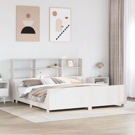 Bookcase Bed without Mattress White 180x200 cm Super King Solid Wood vidaXL