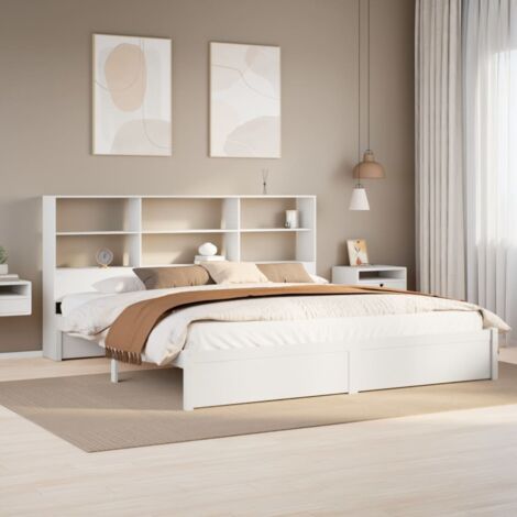 Bookcase Bed without Mattress White 180x200cm Super King Solid Wood Pine vidaXL