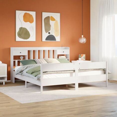 Bookcase Bed without Mattress White 180x200cm Super King Solid Wood Pine vidaXL
