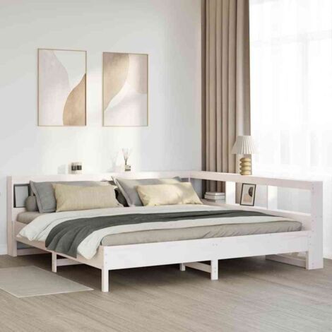 Bookcase Bed without Mattress White 200x200 cm Solid Wood Pine vidaXL