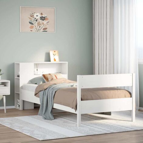 Bookcase Bed without Mattress White 75x190 cm Small Single Solid Wood Pine vidaXL
